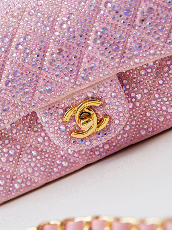 24b mini flap bag 20cm pink lambskin silver purple diamond