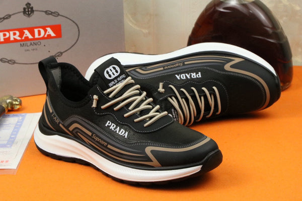 PRA SNEAKER IN BLACK MIX GOLD CALFSKIN AND BREATHABLE MESH