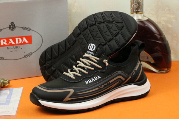 PRA SNEAKER IN BLACK MIX GOLD CALFSKIN AND BREATHABLE MESH
