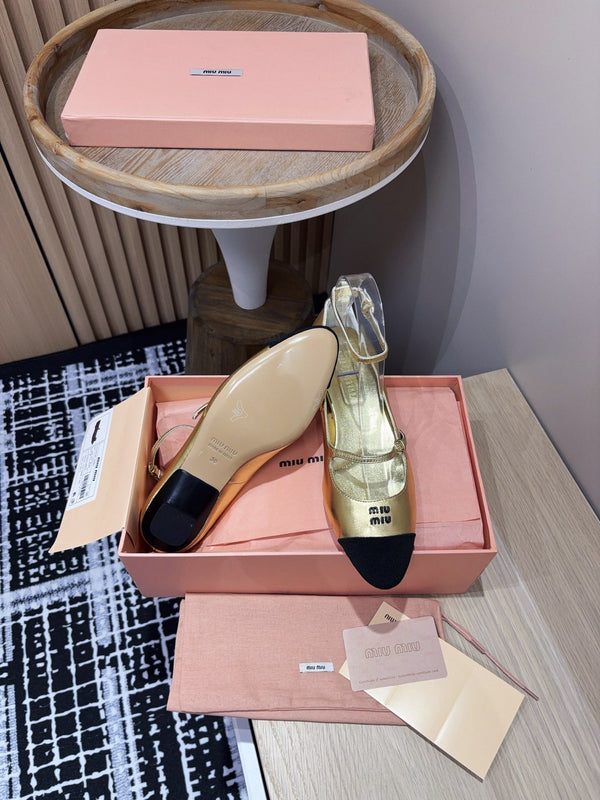 Miu Mary Jane Gold Metallic Lambskin