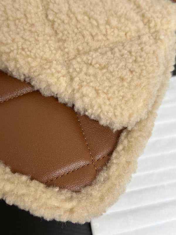 Flap Bag Small 23cm Beige Brown Sherling Lambskin Gold Hardware