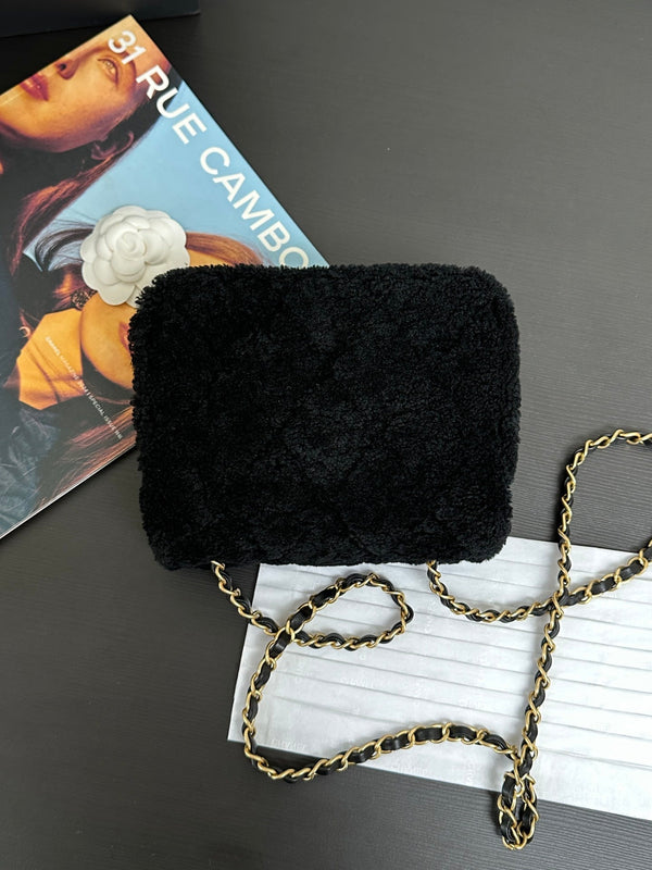 Flap Bag Mini 18cm Black Sherling Lambskin Gold Hardware