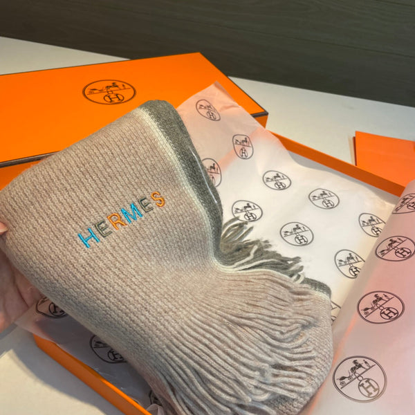 Scarf 180 CM Beige Mix Grey White Cashmere Knit 398251