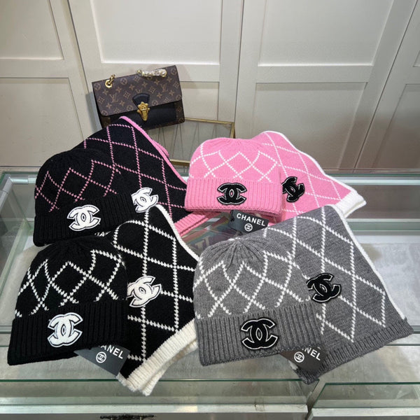 SET HAT AND SCARF IN BLACK MIX WHITE WOOL 422597