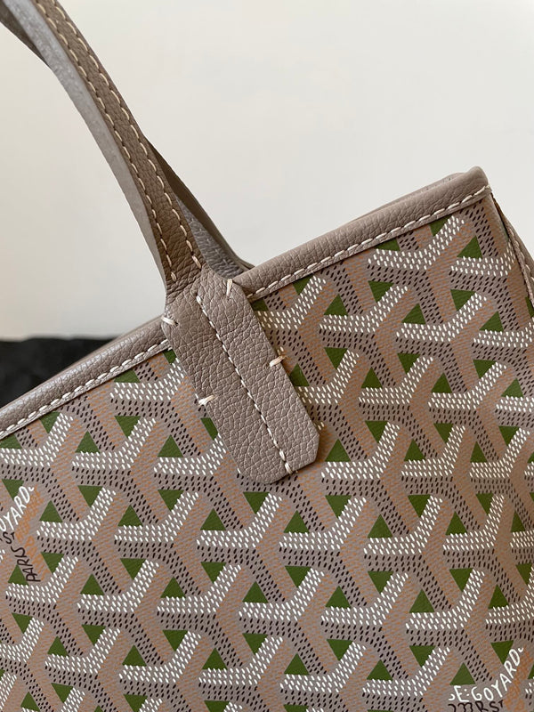 ANJOU MINI BAG 20 IN GREY MIX GREEN GOYARDINE CANVAS AND CALFSKIN
