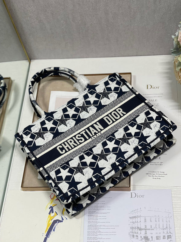 CD Five-pointed Star Book Tote 36cm Bag Blue White Canvas 336522