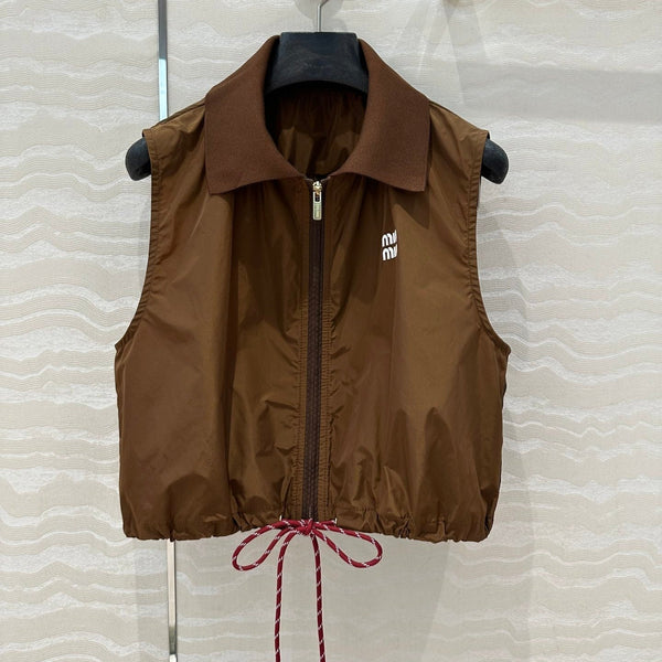 Miu Miu 25 Sport Zipper Vest Cocoa Brown Technical Fabric