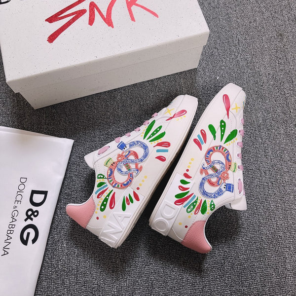 DC Portofino Limited Edition Sneakers Pink Snake Embroidery & Sheepskin 288470