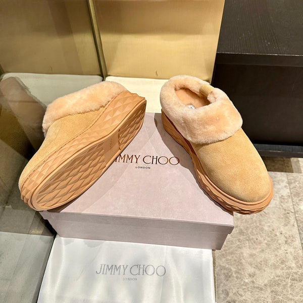 Jimmy Diamond Maxi Mules Beige Suede Shearing 538898