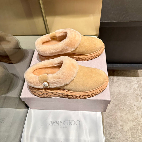 Jimmy Choo Flip Flops Light Brown Suede Shearling Lining 538898