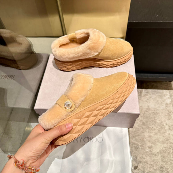 Jimmy Diamond Maxi Mules Beige Suede Shearing 538898