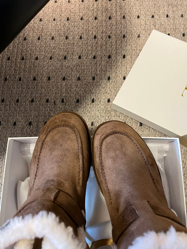 The Row 2025 Ankle Boot Brown White Suede Wool 561621