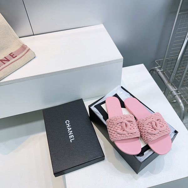 CC Flat Sandals Pink Knitted Sheepskin 628642