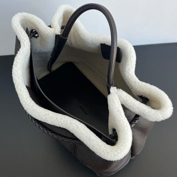 BV Andiamo Large Brown White Fur Leather