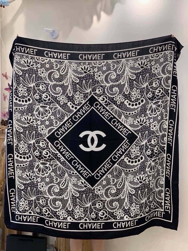 Chanel 2026 Lace Pattern Scarf 135cm Black Silk And Cashmere 213765
