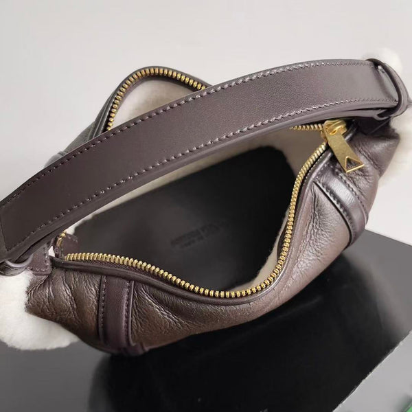 BV Wallace Mini Bag Brown White Lamb Fur Leather