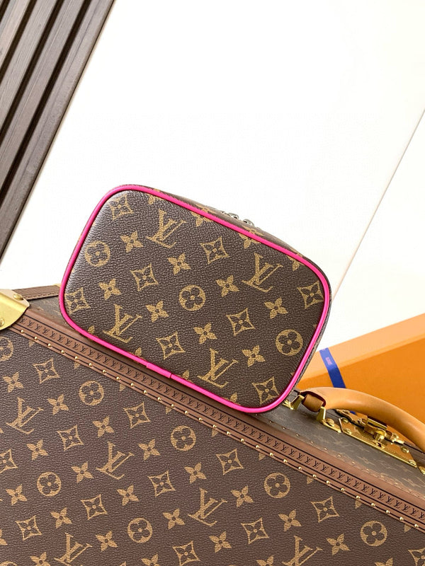 NICE MINI 20 TOILETRY POUCH IN ROSE RED MONOGRAM MACASSAR CANVAS