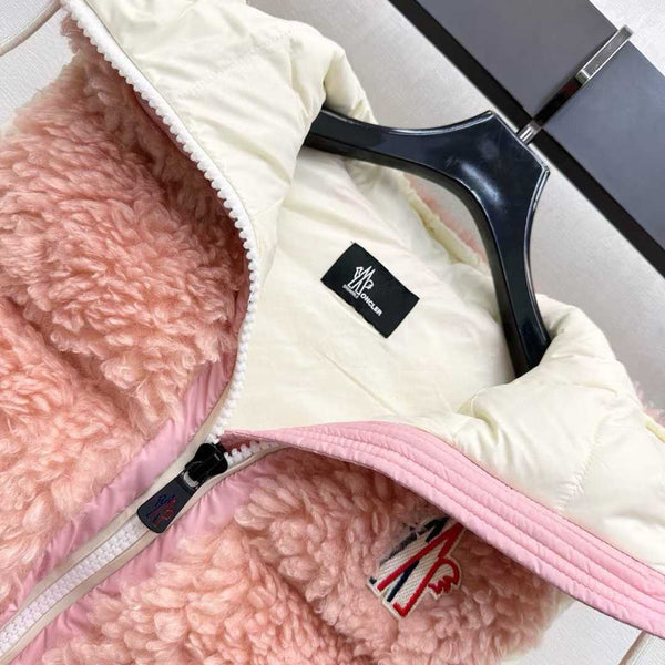 Moncle 25 Teddy Plush Down Vest in Pink