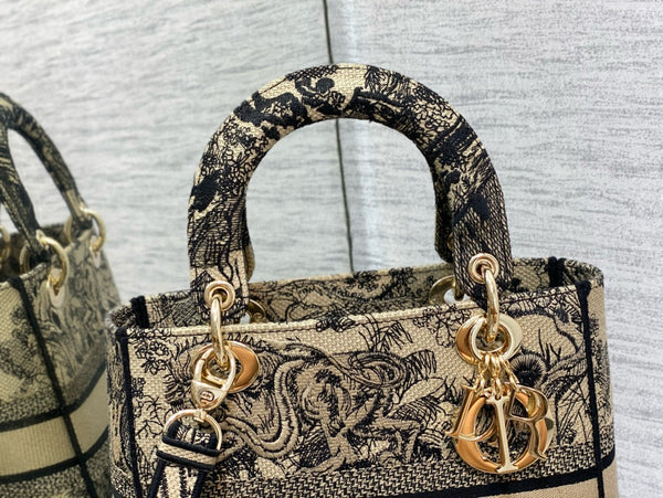 CD 24 Women Mini Lady D-lite Bag Brown Toile de Jouy Embroidery