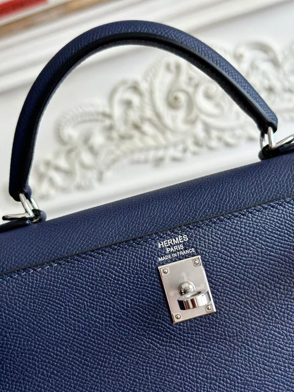 HM Kelly Sellier Blue Epsom Leather Silver Hardware