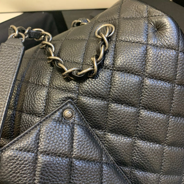 CC TRAVEL TOTE 46CM BLACK COWHIDE SILVER HARDWARE