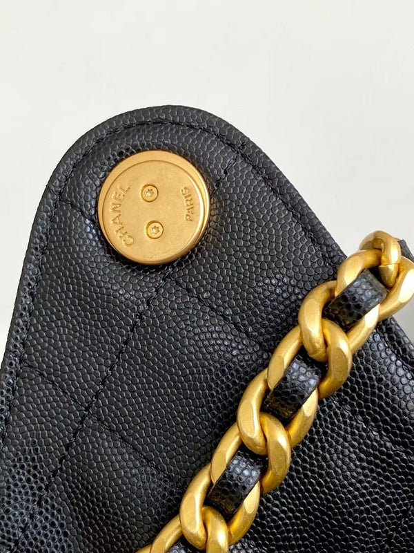 CC 25C Hobo Bag 30cm Black Grained Calfskin