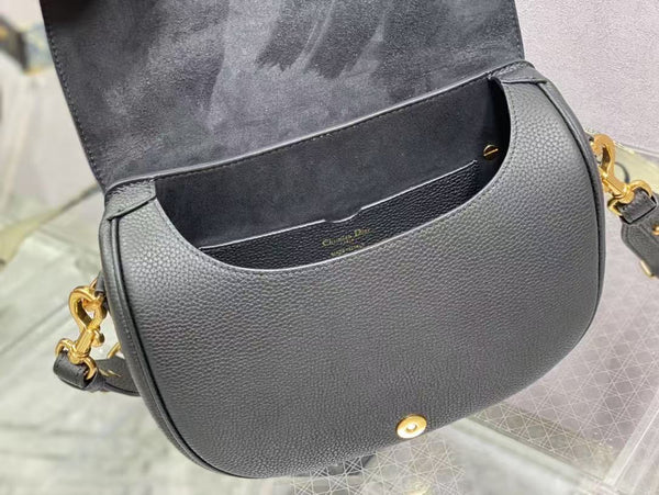 CD Bobby Bag Black Pebbled Leather Gold Hardware