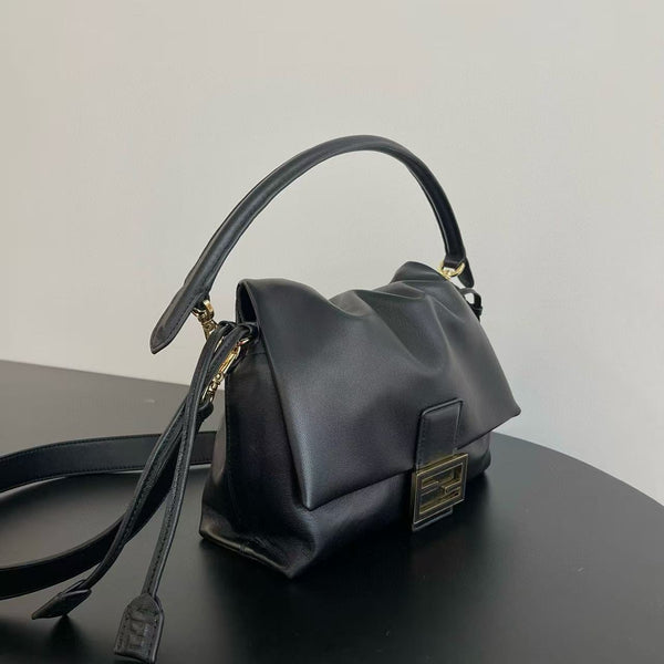 FF Mamma Baguette Drawstring Shoulder Bag Black Nappa Leather