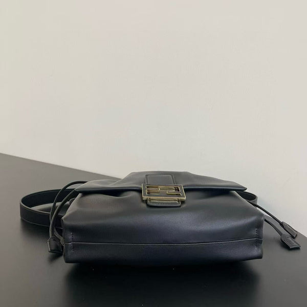 FF Mamma Baguette Drawstring Shoulder Bag Black Nappa Leather
