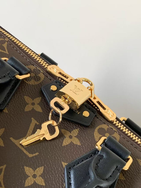 LV Speedy Trunk Bag 20cm Black Brown Cowhide Canvas