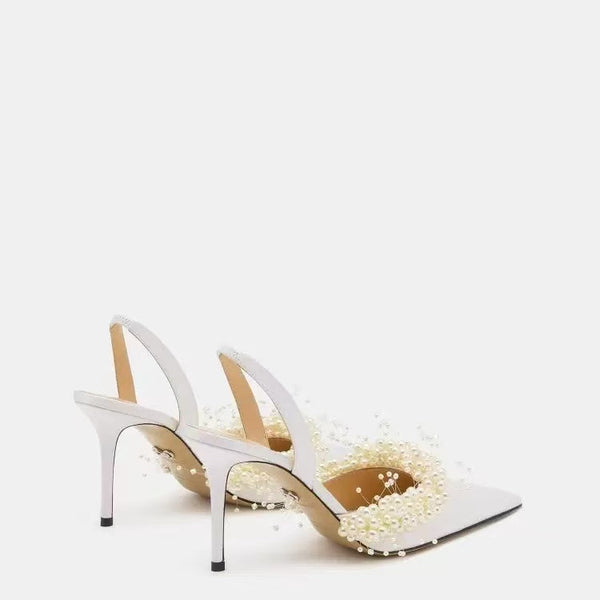 Mach & Mach Court Slingbacks 85mm White Floating Pearl and Satin