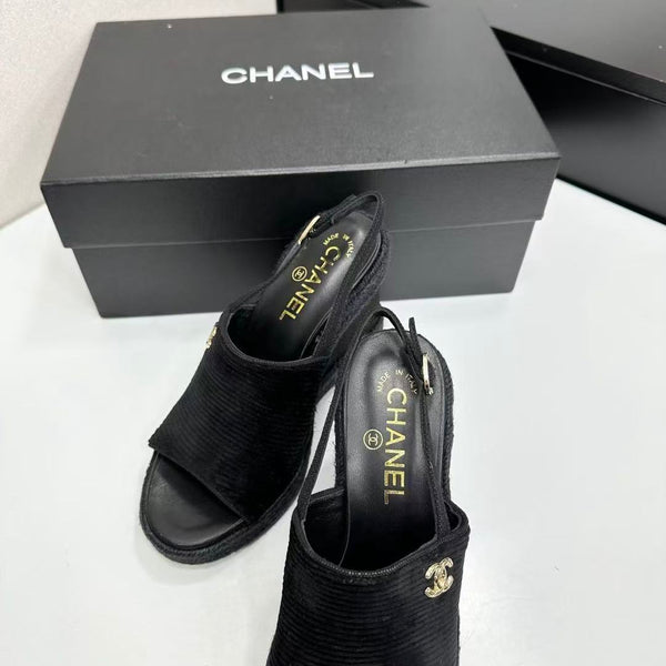 CC 2026 Wedge Sole Sandals 11cm Black Cotton