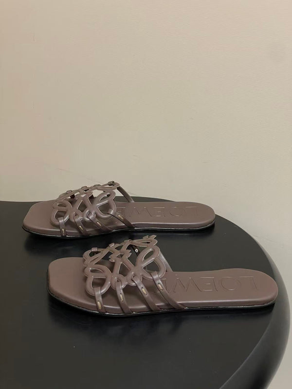 Loewe 25 Petal Anagram Slides Dark Brown Cowhide