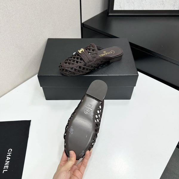CC Woven Mules Dark Brown Leather Weaving