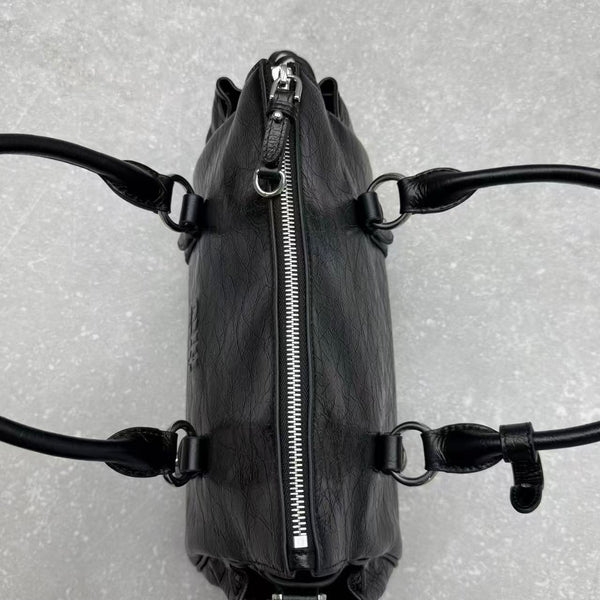 Miu Retro Rope Motorcycle Bag Black Leather