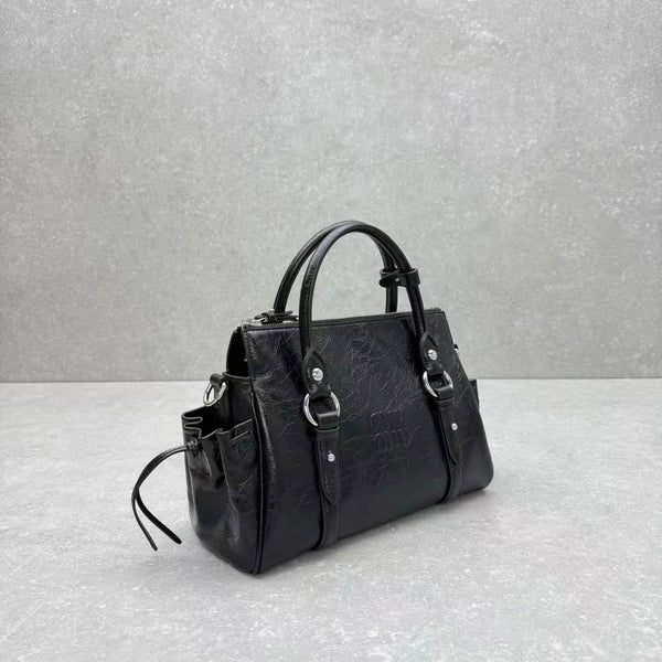 Miu Retro Rope Motorcycle Bag Black Leather