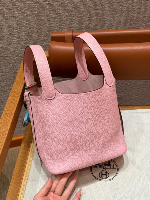 HM Picotin Lock 18cm Pink Clemence Silver Hardware