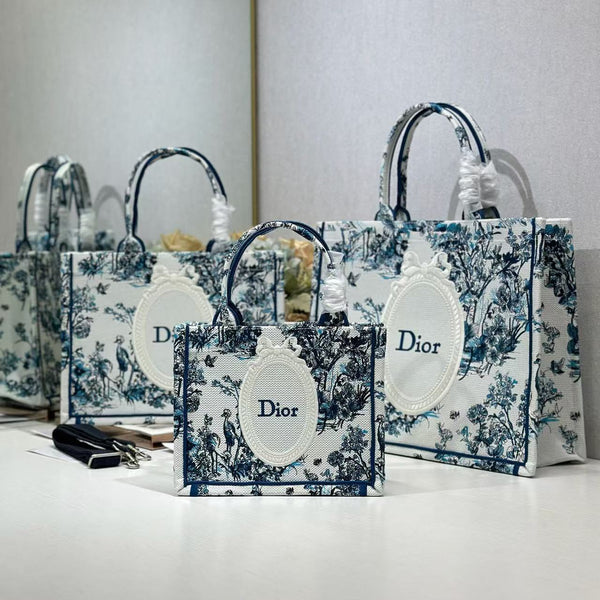 CD Book Tote With Strap Blue Toile De Jouy Floral Garden Canvas