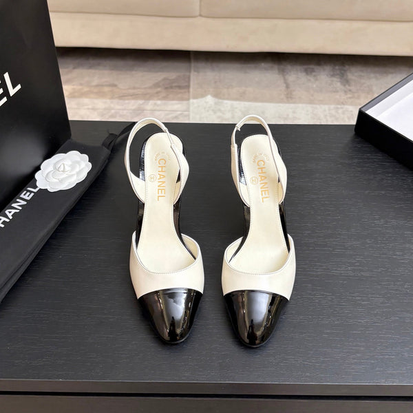 CC Métiers d'Art Apple Slingback Pumps 8.5cm Black White Cowhide Leather