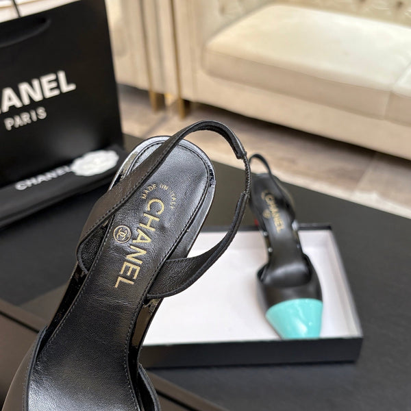 CC Métiers d'Art Apple Slingback Pumps 8.5cm Black Blue Cowhide Leather