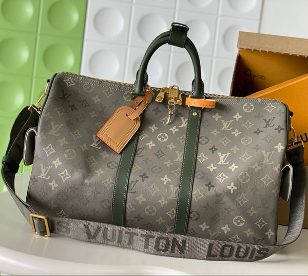 BLLV Keepall Bandoulière 45 Khaki Green Monogram Surplus Coated Canvas