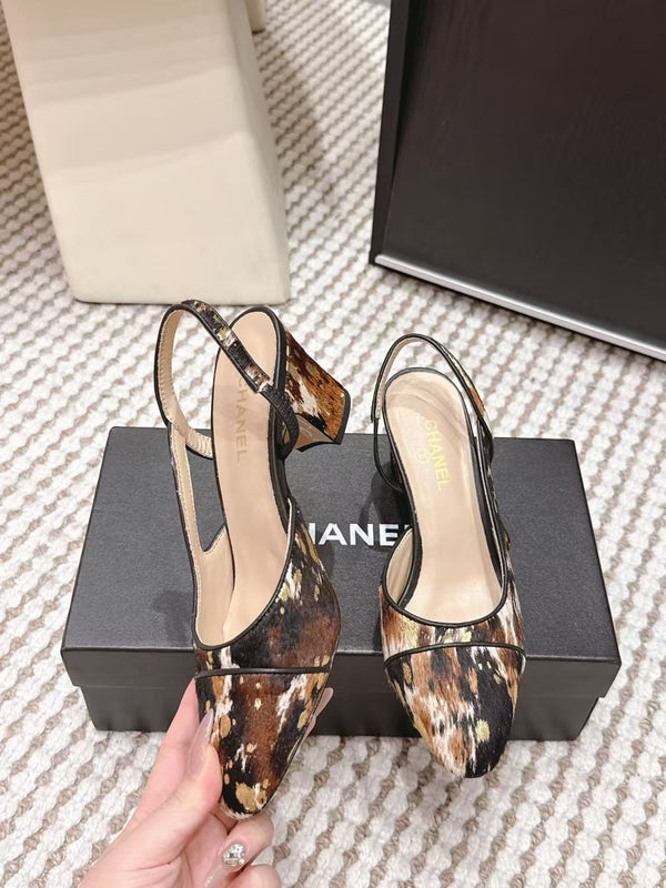 Chanel Slingback Pumps Multicolor Leopard Print Hair On Leather