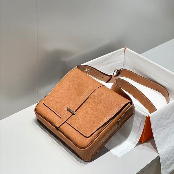 HM 26s Steve Light Junior Messenger 27cm Bag Tan Togo Calfskin
