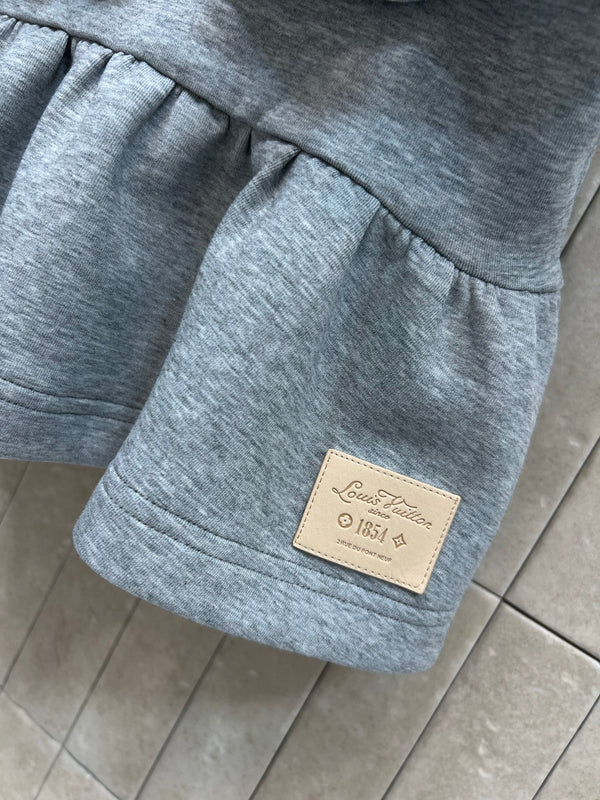 LV Strap Peplum Crop Top Gray Cotton Blend