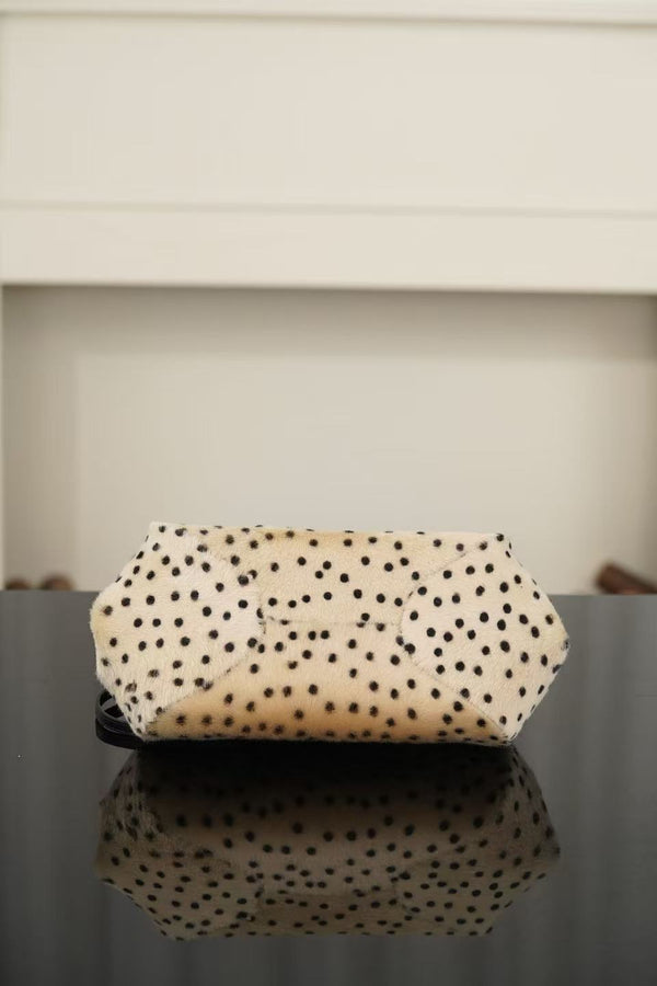 CC 26A Handbag 29.5CM Dalmatian Print Ivory Black Shearling Leather