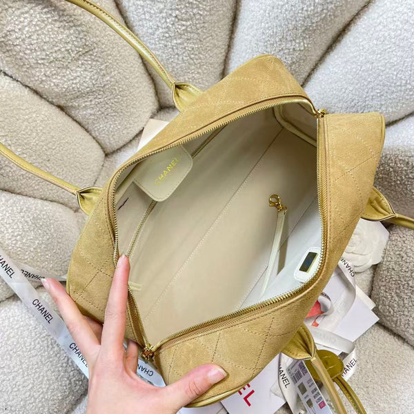 CC Large Bowling Bag 35.5cm Dark Beige Calfskin