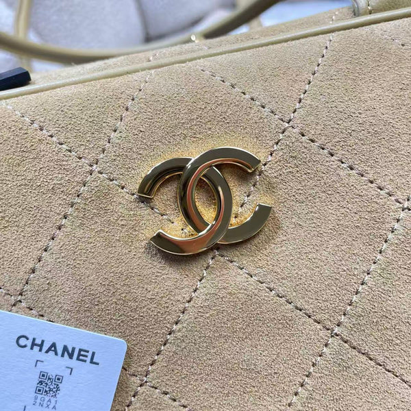 CC Large Bowling Bag 35.5cm Dark Beige Calfskin