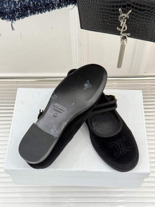 Celine 25 Eve Triomphe Ballet Flat Black Velvet 547727