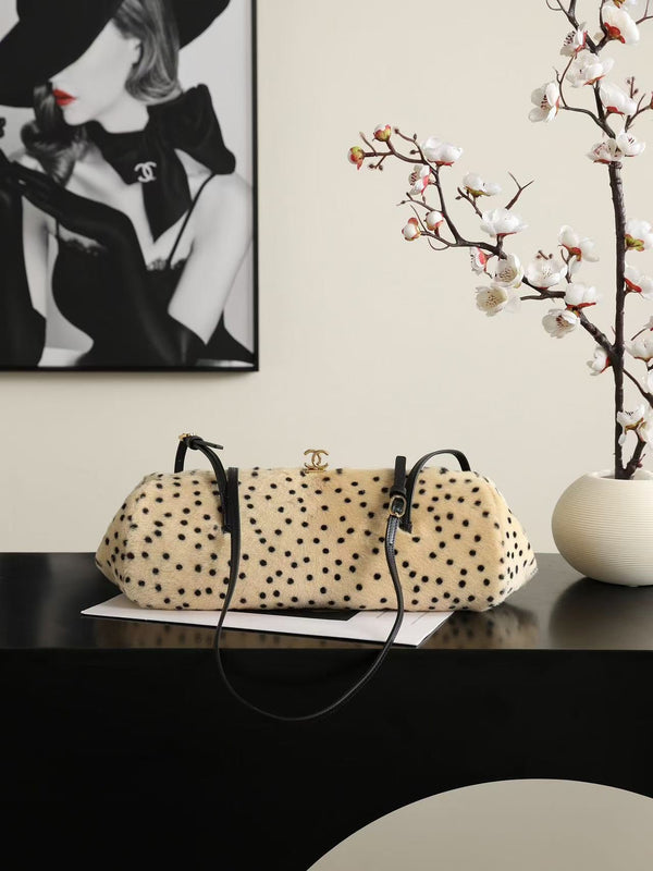 CC 26A Handbag 36CM Dalmatian Print Ivory Black Shearling Leather
