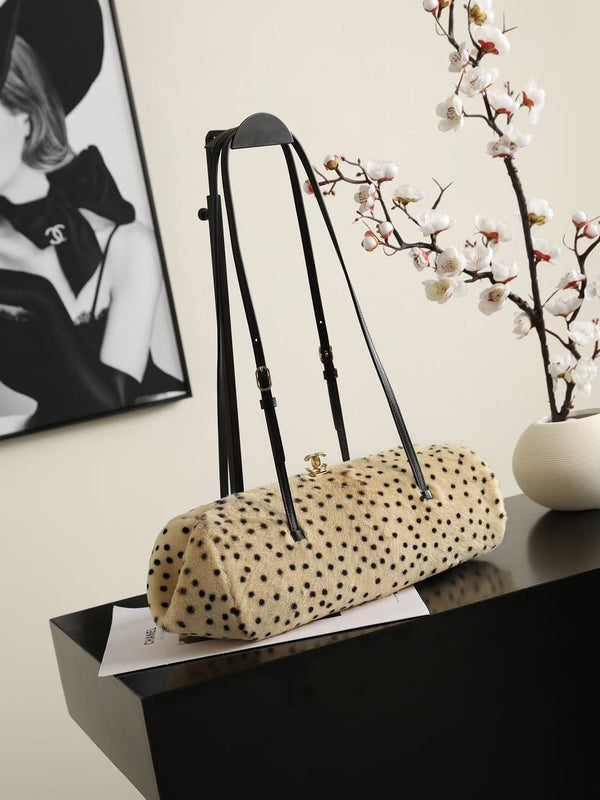 CC 26A Handbag 36CM Dalmatian Print Ivory Black Shearling Leather